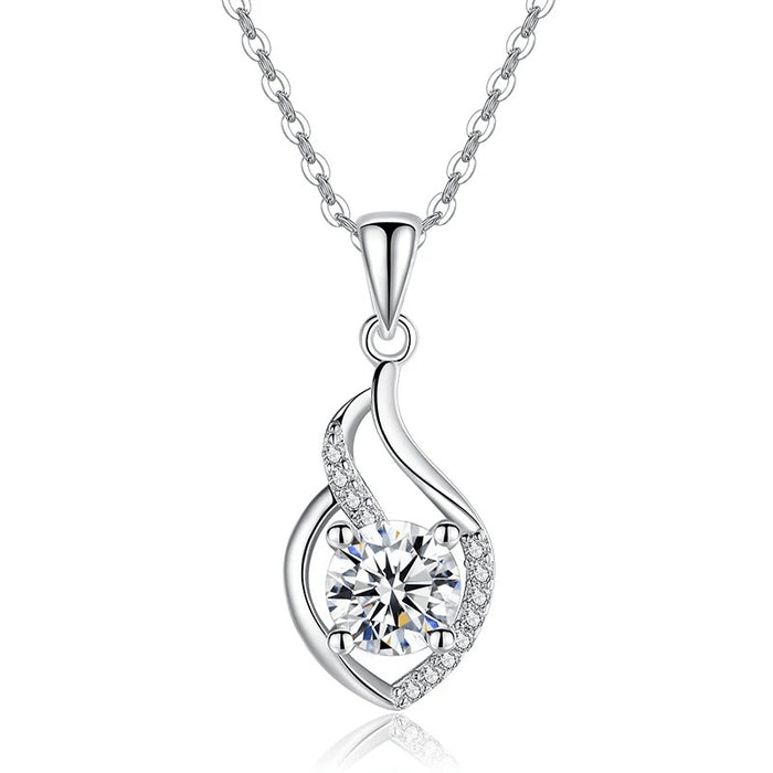 New Autumn Geometric Cubic Zirconia Pendant Necklace, Copper Platinum Plated Sweater Chain