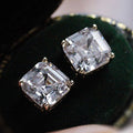 Classic Four Prong Faux Emerald Green Zircon Stud Earrings For Women, Elegant Socialite Jewelry view 2