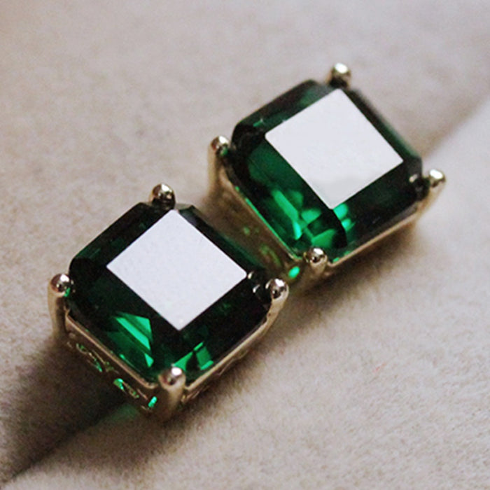 Classic Four Prong Faux Emerald Green Zircon Stud Earrings For Women, Elegant Socialite Jewelry