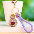 Jeweled Fortune Symbol Keychain With Red Braided Wrist Strap view 2