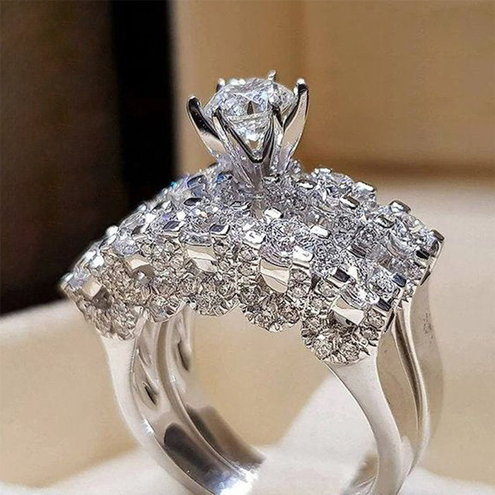 Couple Ring Two Piece Set With Eight Hearts Eight Arrows Cut And Full Pave Zircon Stones