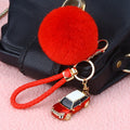 Mini Car Plush Pom Pom Keychains With Braided Wrist Straps view 4