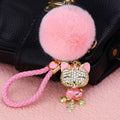 Jeweled Lucky Cat Plush Pom Pom and Wrist Strap Keychains view 3