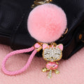 Jeweled Lucky Cat Plush Pom Pom and Wrist Strap Keychains view 7
