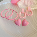 Sweet Pink Acrylic Twisted Heart Stud Earrings With Silver Pins For Women Fashion Jewelry view 3