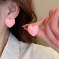Sweet Pink Acrylic Twisted Heart Stud Earrings With Silver Pins For Women Fashion Jewelry view 2
