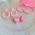Sweet Pink Acrylic Twisted Heart Stud Earrings With Silver Pins For Women Fashion Jewelry view 1