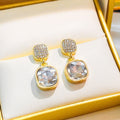 Elegant French Vintage Gold Tone Alloy Micro Pave Zircon Square Crystal Drop Stud Earrings view 2