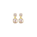 Elegant French Vintage Gold Tone Alloy Micro Pave Zircon Square Crystal Drop Stud Earrings view 5