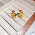 Alloy Silver Needle Orange Enamel Flower Rhinestone Stud Earrings Style Sweet Forest Jewelry view 4