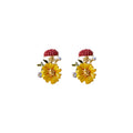 Alloy Silver Needle Orange Enamel Flower Rhinestone Stud Earrings Style Sweet Forest Jewelry view 5