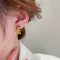 Alloy Silver Needle Orange Enamel Flower Rhinestone Stud Earrings Style Sweet Forest Jewelry view 3