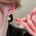 Light Luxury Copper Floral Zircon Pearl Hoop Earrings With Sterling Silver Pins For Women view 4