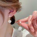 French Elegant White Flower Pearl Alloy Stud Earrings For Women Minimalist Floral Jewelry view 1