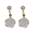 French Elegant White Flower Pearl Alloy Stud Earrings For Women Minimalist Floral Jewelry view 5