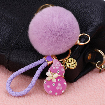 Jelly Gourd Plush Pom Pom Keychains With Braided Wrist Straps