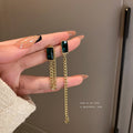 Light Luxury Alloy Emerald Glass Bead Chain Rhinestone Geometric Stud Earrings For Women view 4