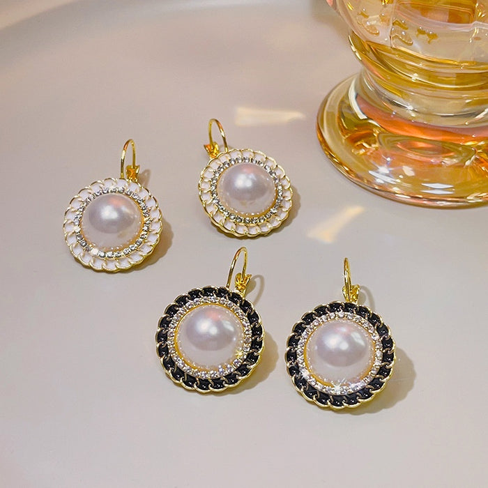 Vintage Round Pearl Rhinestone Alloy Braided Enamel Luxury Korean Style Women's Drop Earrings