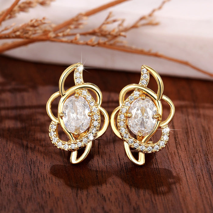 Zircon Flower D Buckle Hoop Earrings For Women Korean Japanese Commuter Ear Cuff