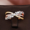Tri Color Plated Cross X Ring For Women With Micro Paved Zircon, Luxury European Fashion Jewelry view 3