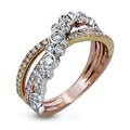Tri Color Plated Cross X Ring For Women With Micro Paved Zircon, Luxury European Fashion Jewelry view 1