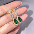 Vintage Palace Style Emerald Green Pear Shaped Drop Earrings Elegant Long Dangle Earrings For Women view 1