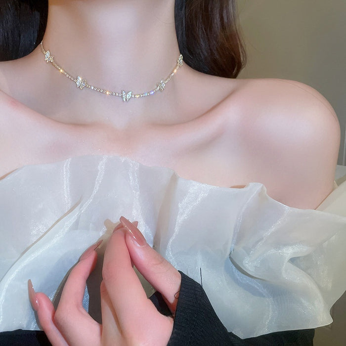 Korean Dongdaemun Rhinestone Butterfly Alloy Collarbone Necklace Style Fashion Jewelry