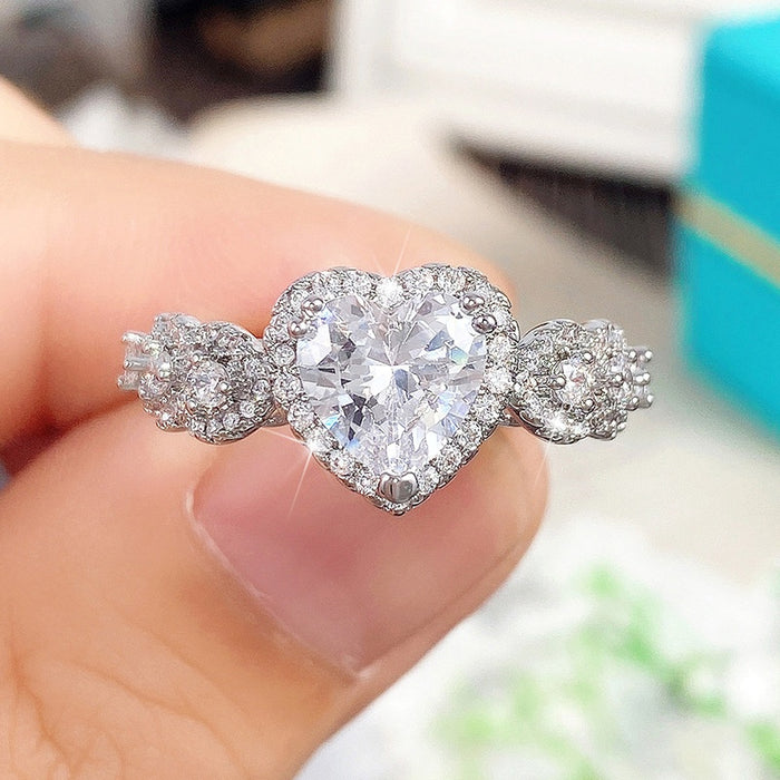 Korean Style Heart Zircon Ring For Women, Romantic Proposal Valentine Gift Jewelry