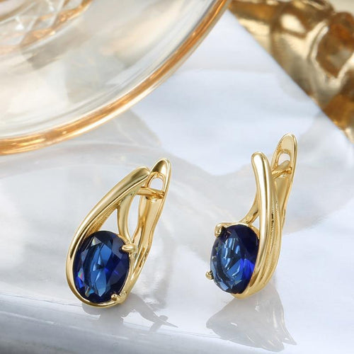 Oval Sapphire Blue Zircon Hoop Earrings For Women Copper Gold Plated Festival Jewelry Gift