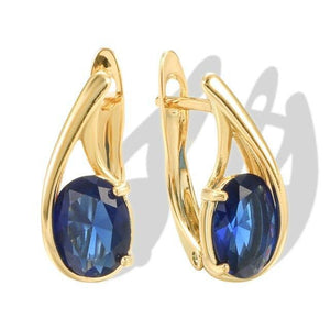 Oval Sapphire Blue Zircon Hoop Earrings For Women Copper Gold Plated Festival Jewelry Gift