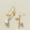 French Romantic White Rose Flower Branch Leaf Long Drop Earrings, Elegant Versatile Dangle Jewelry view 3