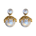 Gold Plated Alloy Pearl Stud Earrings With Silver Pins And Rhinestone Mesh Cap French Elegant Style view 5