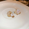 Gold Plated Alloy Pearl Stud Earrings With Silver Pins And Rhinestone Mesh Cap French Elegant Style view 2