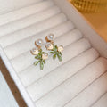 Alloy Lily Of The Valley Leaf Stud Earrings With Silver Needle Posts Sweet Forest Style view 2