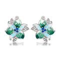 Green Enamel Flower Earrings With Resin And Zircon, European Style Ear Buckle Jewelry view 1