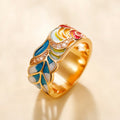 European Punk Gold Plated Copper Enamel Blue And White Porcelain Pattern Hip Hop Ring view 3