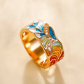 European Punk Gold Plated Copper Enamel Blue And White Porcelain Pattern Hip Hop Ring view 6