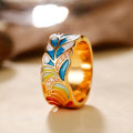 European Punk Gold Plated Copper Enamel Blue And White Porcelain Pattern Hip Hop Ring view 2