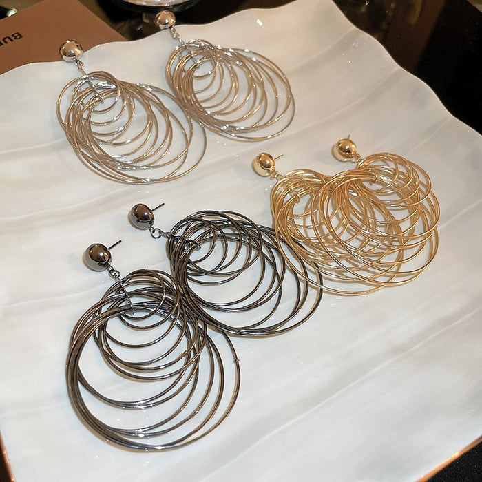 Chic Alloy Geometric Circle Hoop Earrings, Bold Metal Statement Drop Ear Jewelry