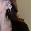 Copper Zircon C-Shaped Crescent Pearl Tassel Clip-on Earrings For No Pierced Ears view 3