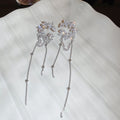 Copper Zircon C-Shaped Crescent Pearl Tassel Clip-on Earrings For No Pierced Ears view 4