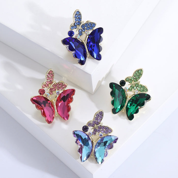 Alloy Crystal Double Butterfly Lapel Pin For Cardigans And Coats Brooch