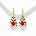 Silver Needle Red Gemstone Geometric Drop Earrings, Luxury Crystal Zircon Stud Earrings For Women view 2