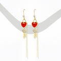 Silver Needle Red Gemstone Geometric Drop Earrings, Luxury Crystal Zircon Stud Earrings For Women view 4