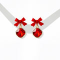 Silver Needle Red Gemstone Geometric Drop Earrings, Luxury Crystal Zircon Stud Earrings For Women view 3