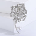 Handmade Alloy Rhinestone Rose Pearl Brooch Pin For Apparel Accessories view 4