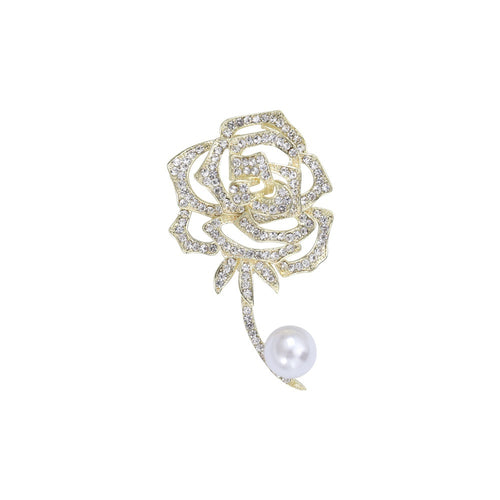 Handmade Alloy Rhinestone Rose Pearl Brooch Pin For Apparel Accessories