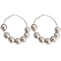 European American Alloy Hoop Earrings With Sliding Bead Geometric Circle Ball Design view 5