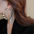 European American Alloy Hoop Earrings With Sliding Bead Geometric Circle Ball Design view 3