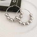 European American Alloy Hoop Earrings With Sliding Bead Geometric Circle Ball Design view 4